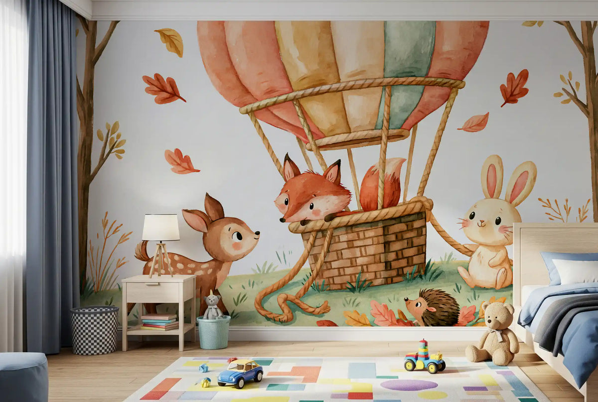 Woodland Autumn Animal Balloon Friends Wall Mural