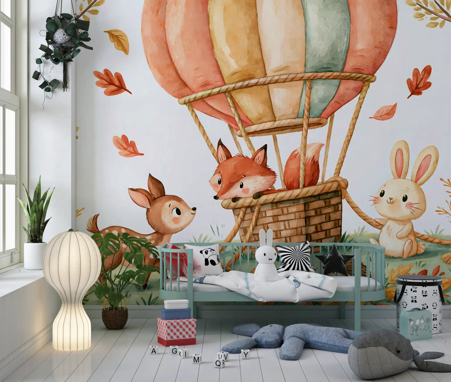Woodland Autumn Animal Balloon Friends Wall Mural