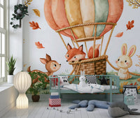 Woodland Autumn Animal Balloon Friends Wall Mural