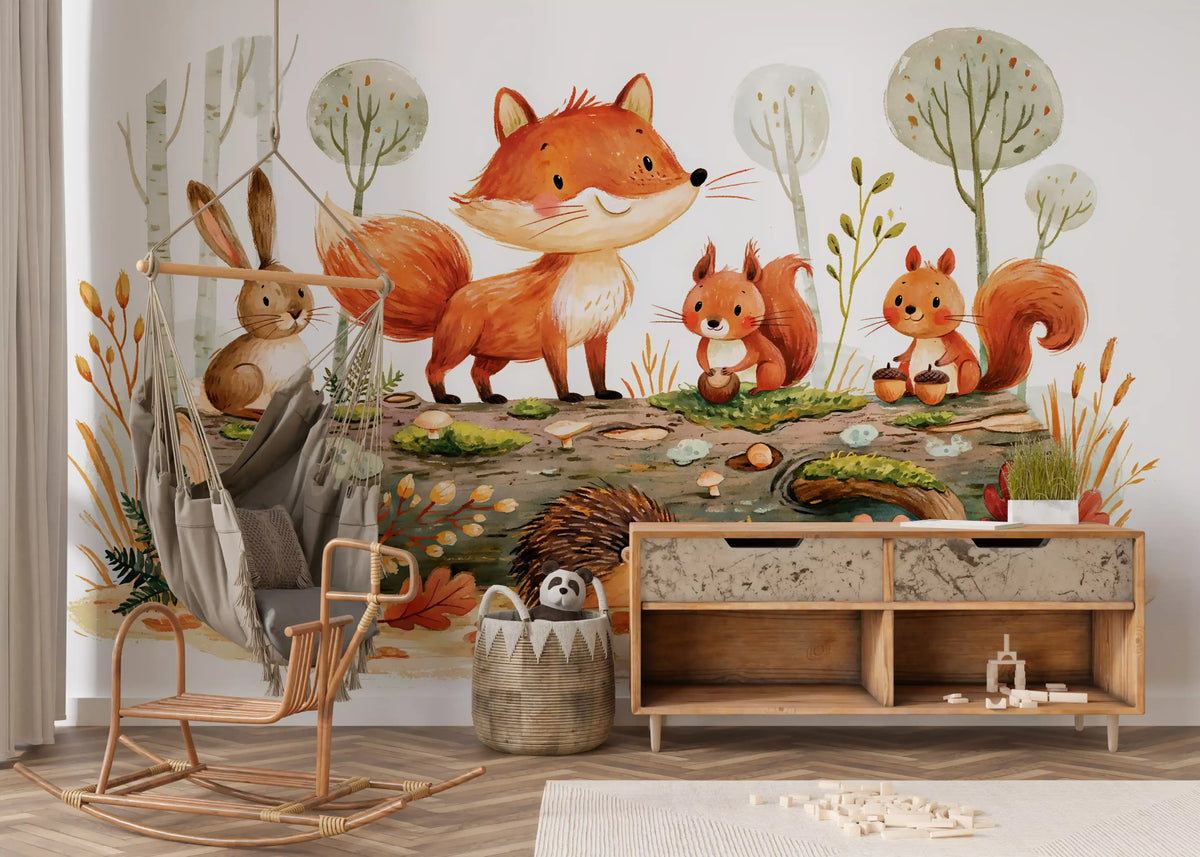 Forest Friends Autumnal Woodland Gathering Wall Mural