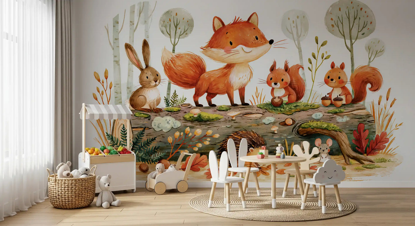Forest Friends Autumnal Woodland Gathering Wall Mural