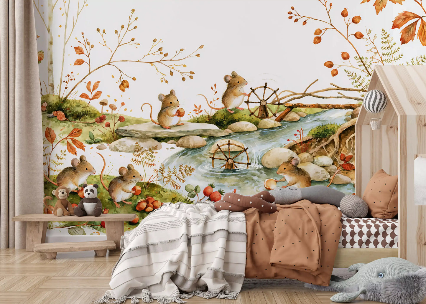Autumnal Woodland Friends Mice Forest Adventure Wall Mural