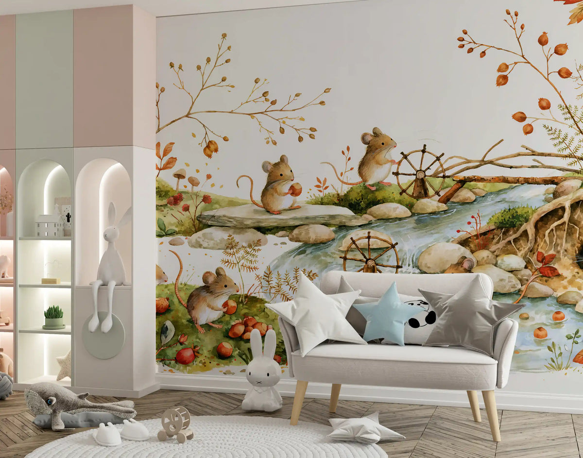 Autumnal Woodland Friends Mice Forest Adventure Wall Mural
