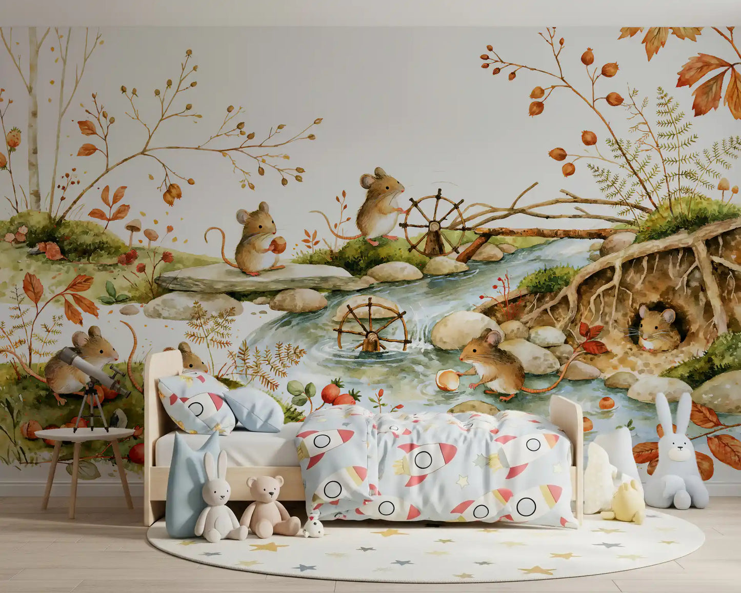 Autumnal Woodland Friends Mice Forest Adventure Wall Mural