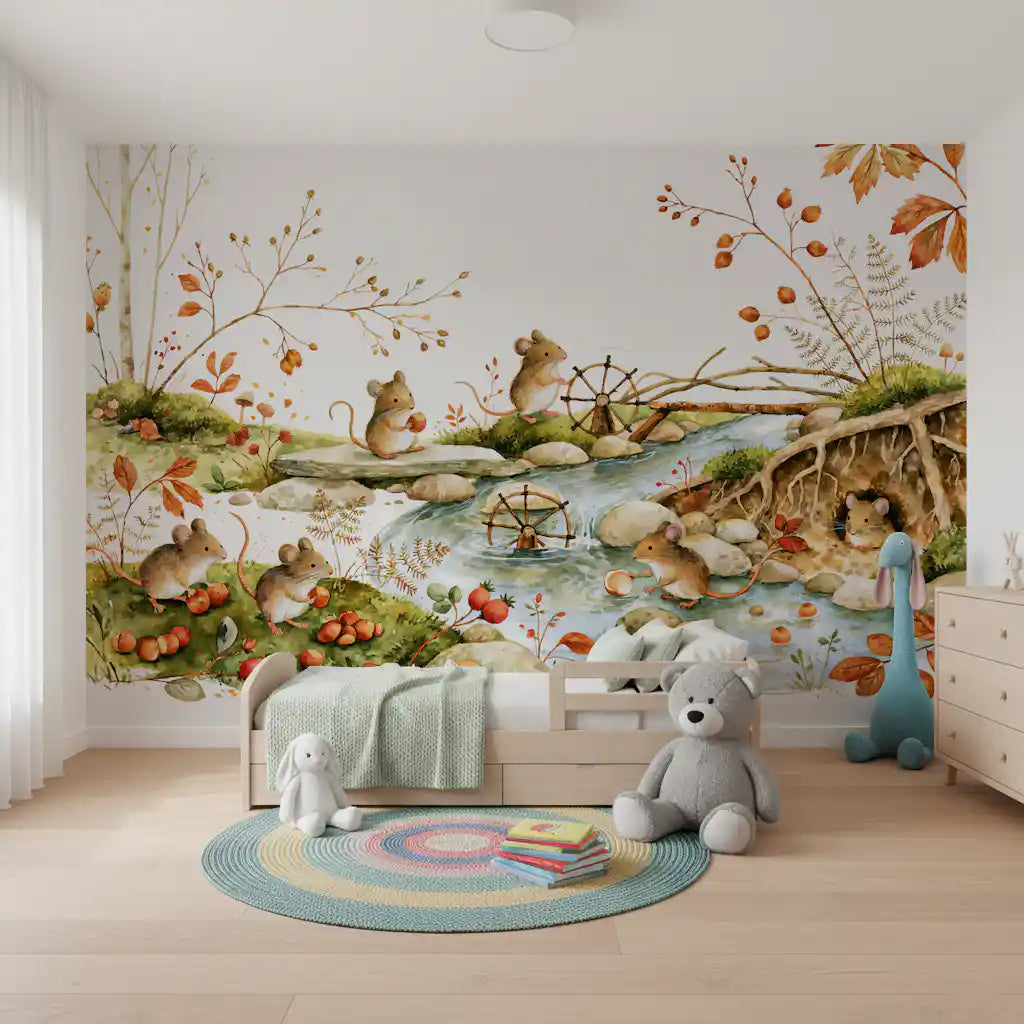 Autumnal Woodland Friends Mice Forest Adventure Wall Mural