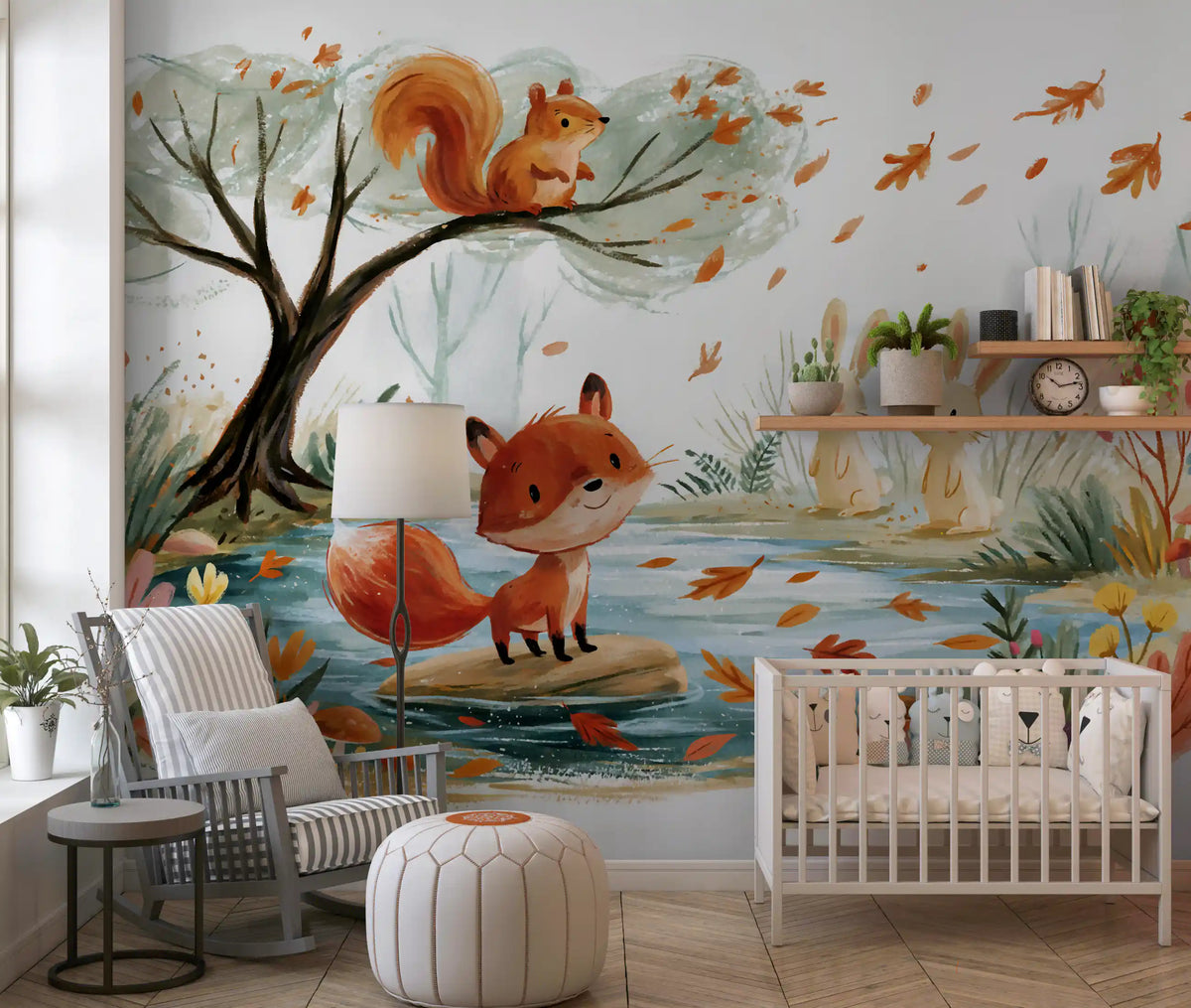 Woodland Friends Fox  Autumnal Stream Wall Mural