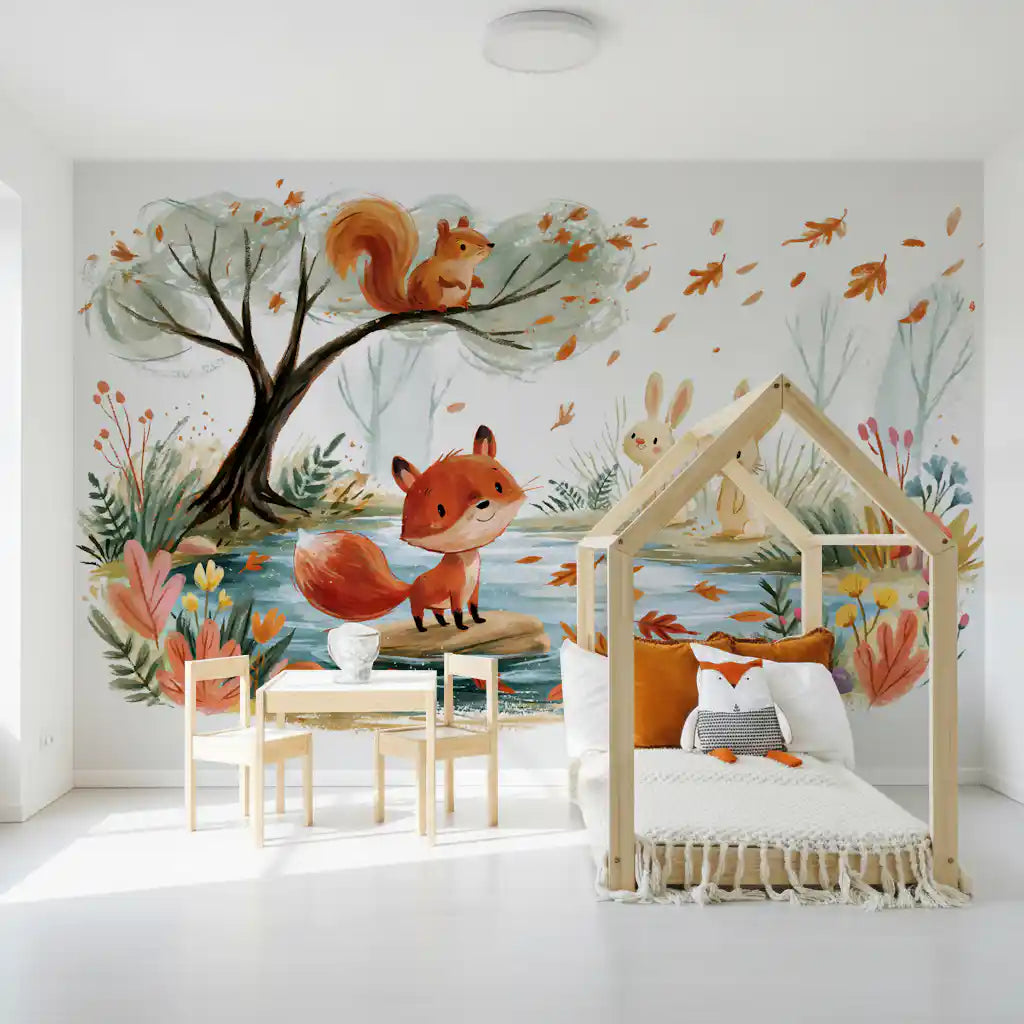 Woodland Friends Fox  Autumnal Stream Wall Mural