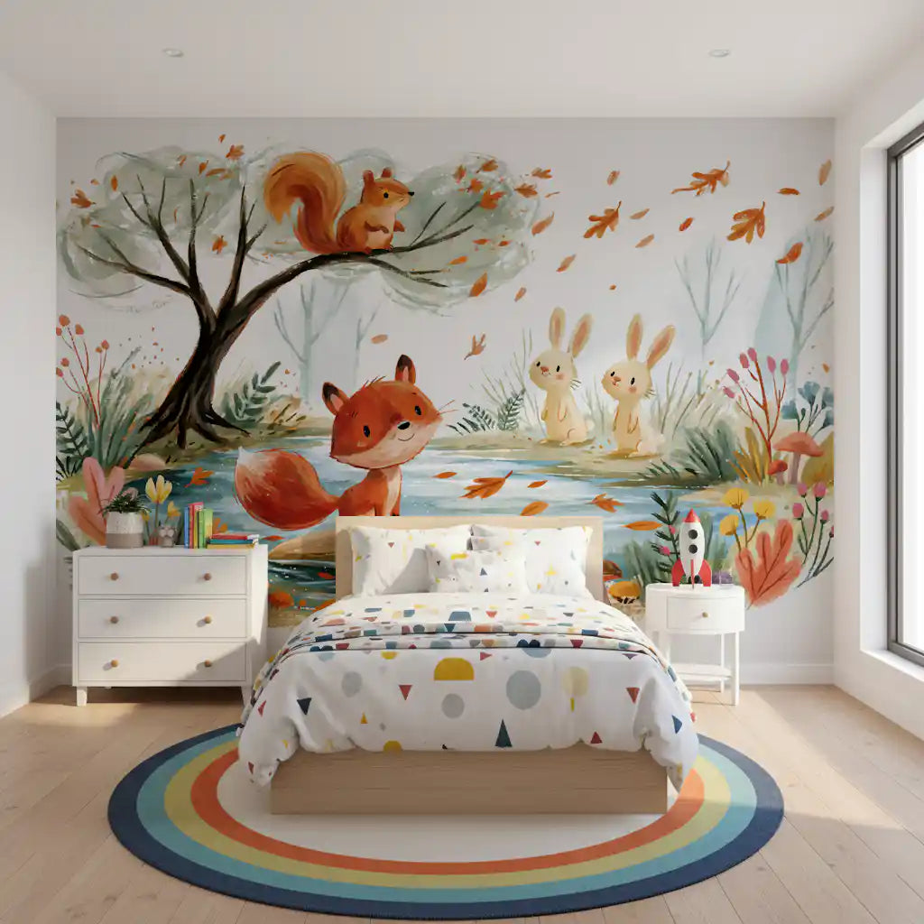 Woodland Friends Fox  Autumnal Stream Wall Mural