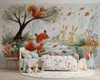 Woodland Friends Fox  Autumnal Stream Wall Mural