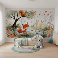 Woodland Friends Fox  Autumnal Stream Wall Mural