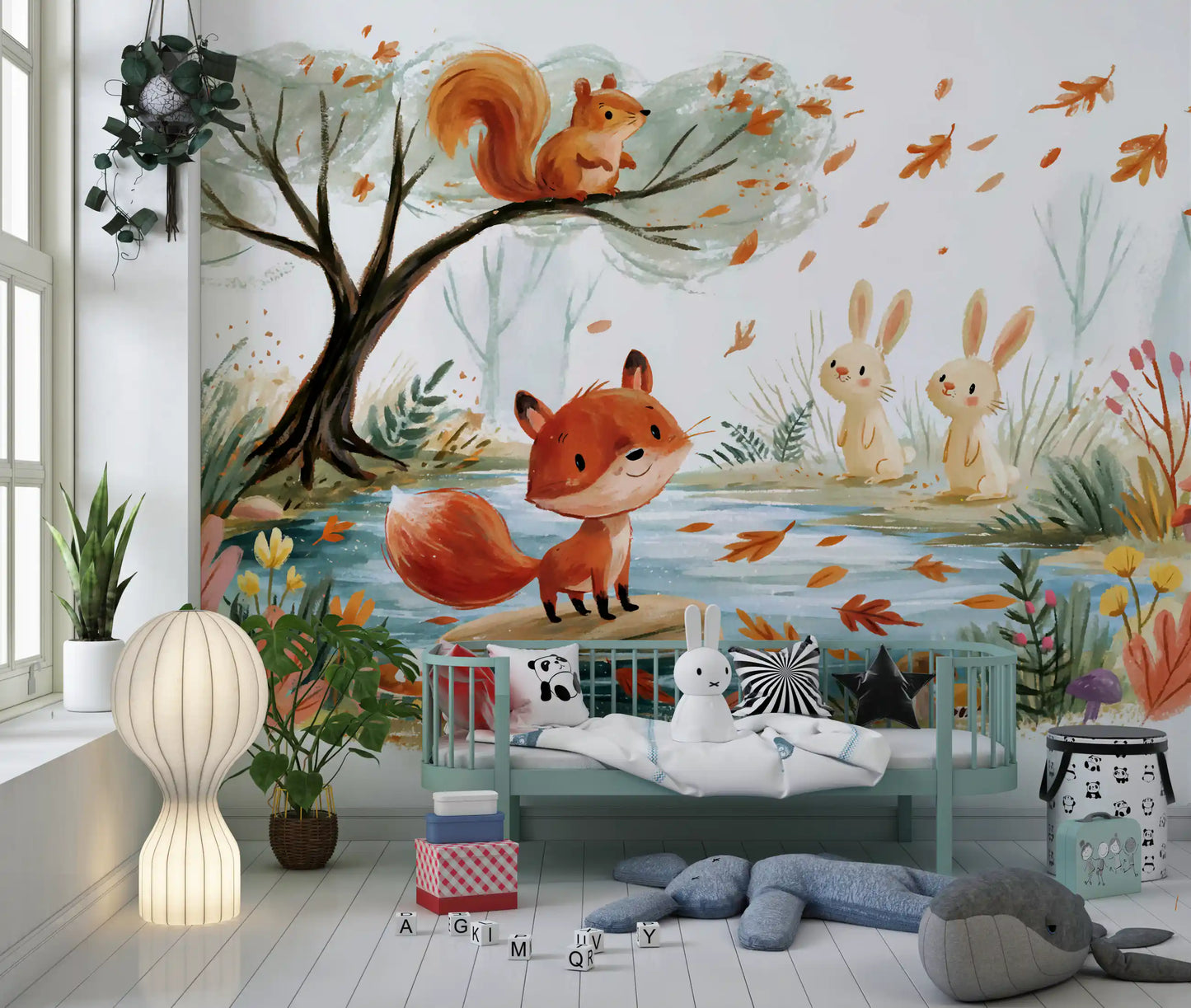 Woodland Friends Fox  Autumnal Stream Wall Mural