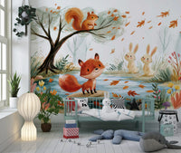 Woodland Friends Fox  Autumnal Stream Wall Mural