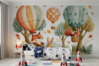 Woodland Forest Friends and Hot Air Balloons Wall Mural