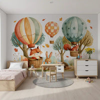 Woodland Forest Friends and Hot Air Balloons Wall Mural