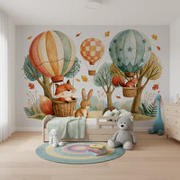 Woodland Forest Friends and Hot Air Balloons Wall Mural