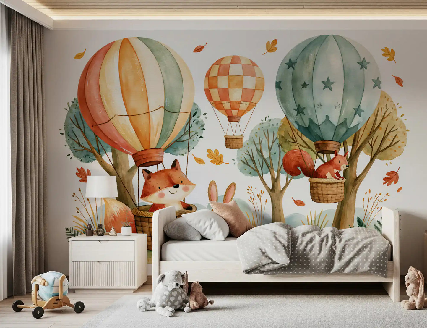 Woodland Forest Friends and Hot Air Balloons Wall Mural