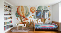 Woodland Forest Friends and Hot Air Balloons Wall Mural