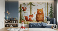 Whimsical Woodland Friends in a Autumnal Forest  Wall Mural
