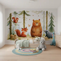 Whimsical Woodland Friends in a Autumnal Forest  Wall Mural