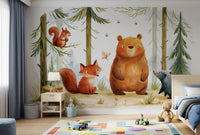 Whimsical Woodland Friends in a Autumnal Forest  Wall Mural