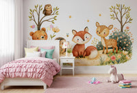 Whimsical Autumnal Forest Friends Watercolor Scene Wall Mural