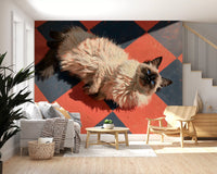 Sunlit Ragdoll on Checkered Tile Wall Mural