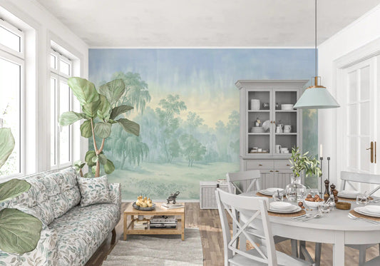Misty Morning Forest Landscape Wall Mural