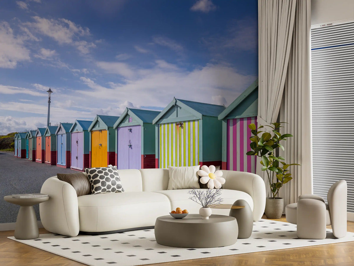 Striped Seaside Cabin Row Wall Mural