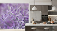 Floral wallpaper mural in a kitchen with gray cabinets and pendant lights GD13140