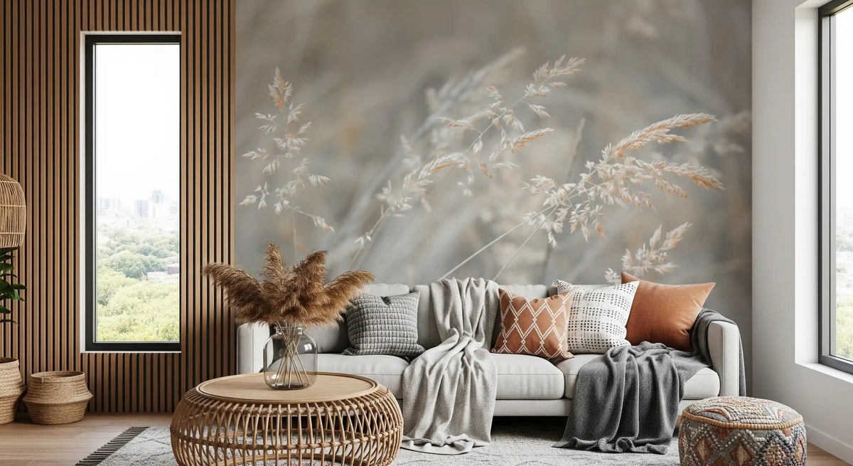 Ethereal Grass Wisps in Muted Tones Wall Mural