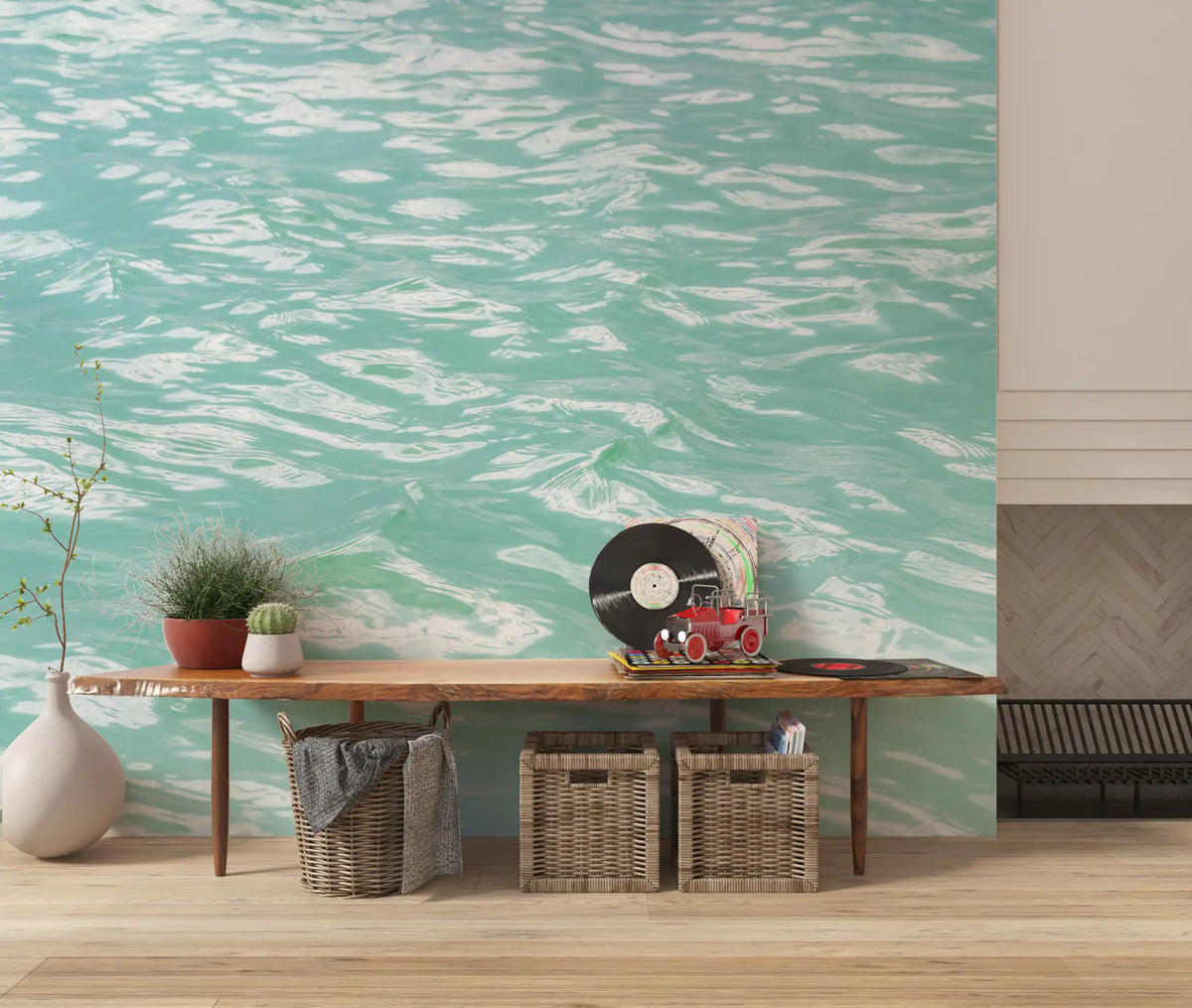 Serene Mint Water Ripples Wall Mural