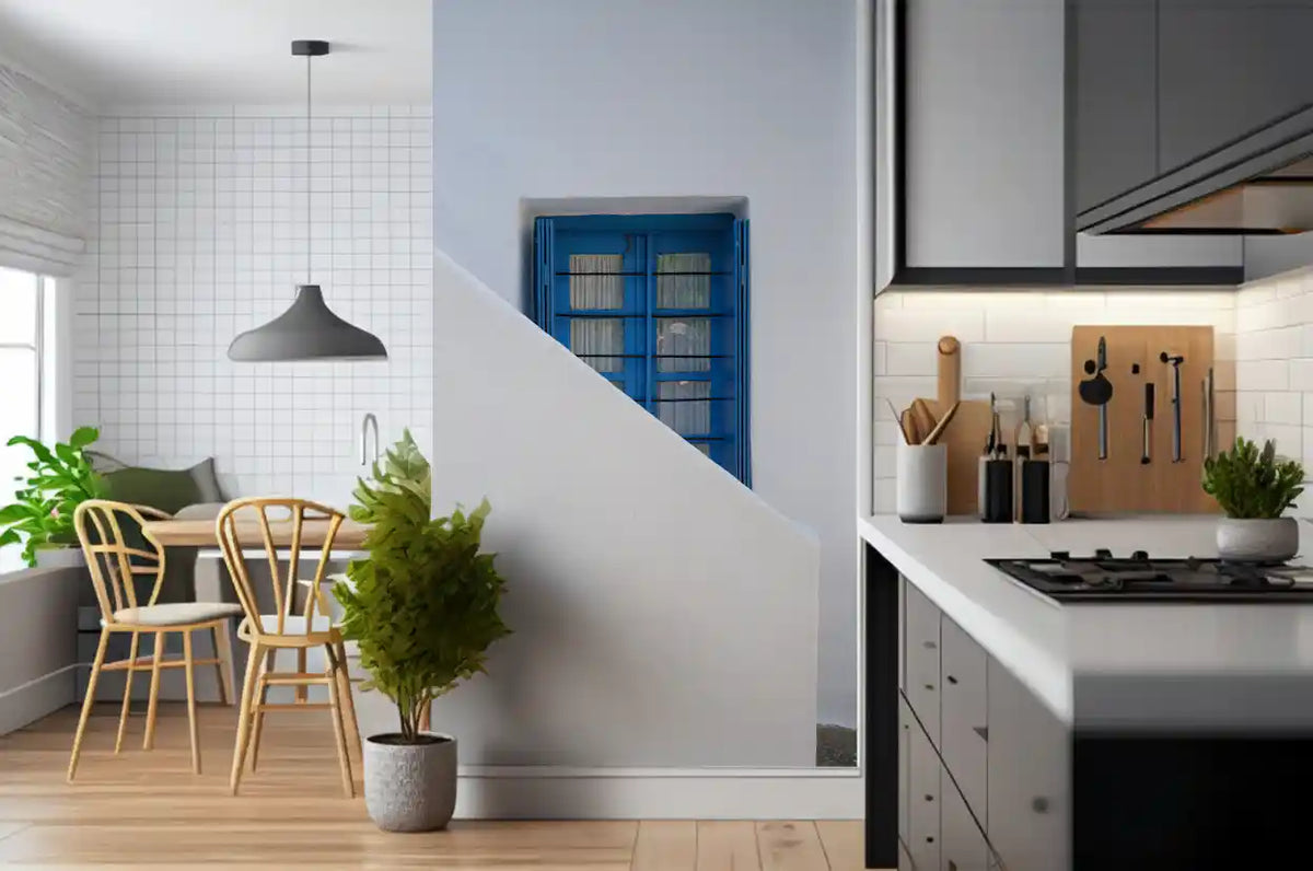Minimalist Mediterranean Plaster and Shutter Wall Mural