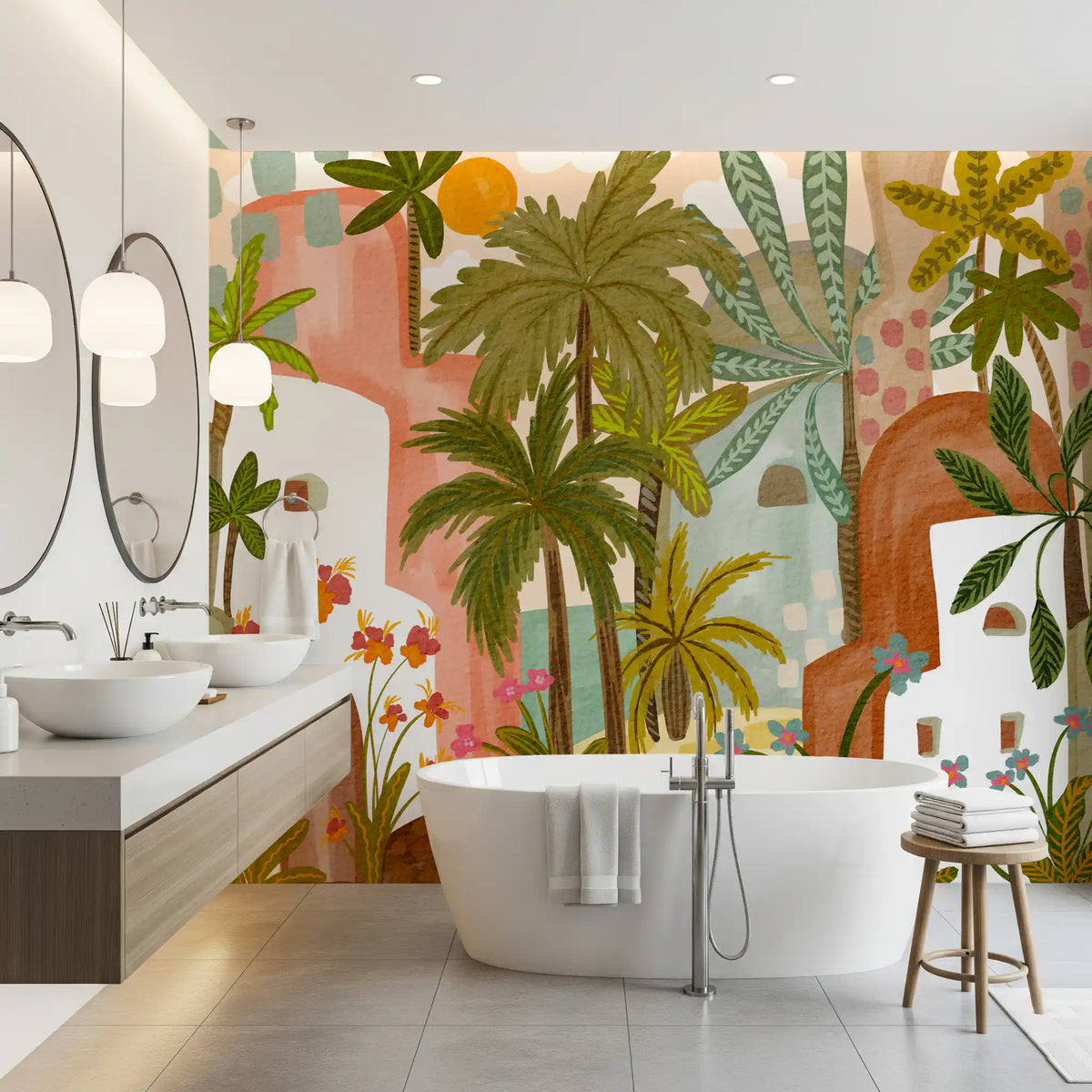 Mediterranean Palm Oasis Wall Mural
