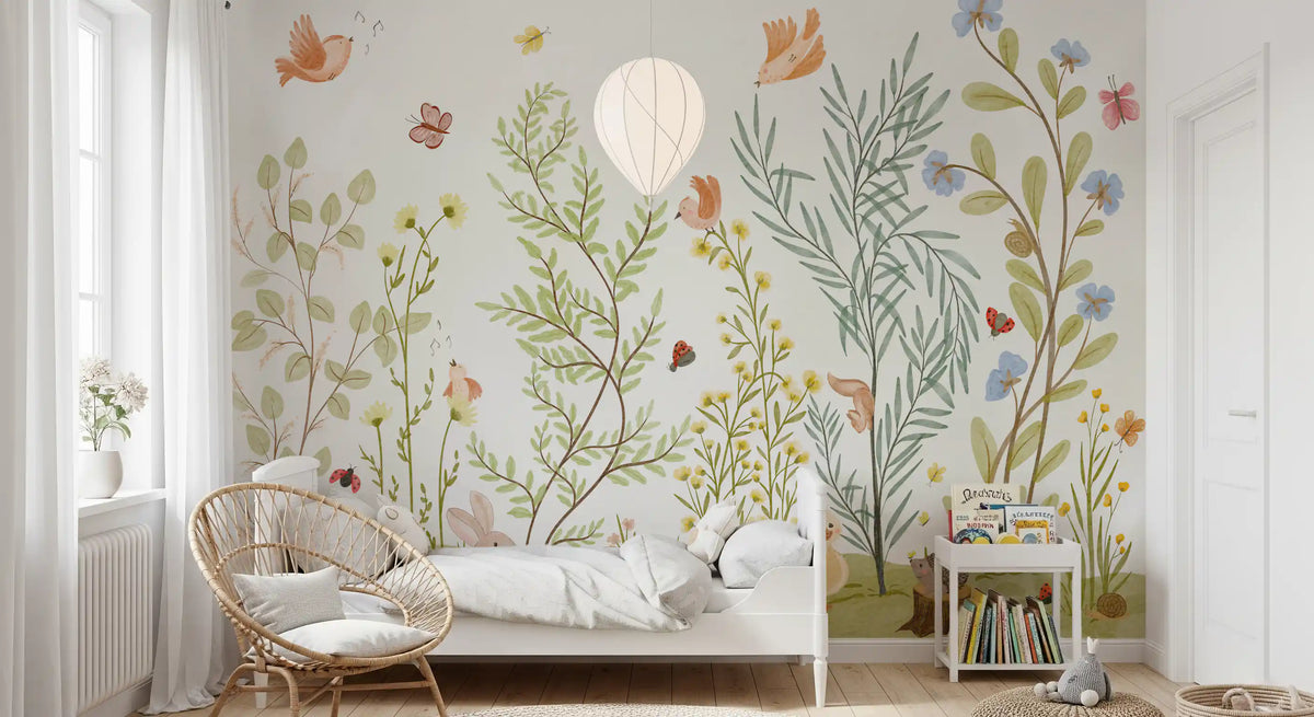 Enchanted Meadow Botanical Scene Wall Mural
