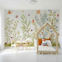 Enchanted Meadow Botanical Scene Wall Mural