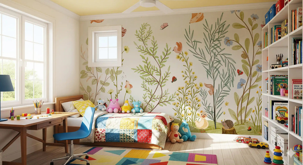 Enchanted Meadow Botanical Scene Wall Mural