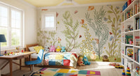 Enchanted Meadow Botanical Scene Wall Mural