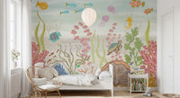 Whimsical Underwater Coral Reef Scene Wall Mural