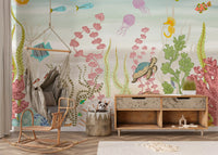 Whimsical Underwater Coral Reef Scene Wall Mural