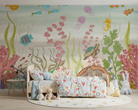 Whimsical Underwater Coral Reef Scene Wall Mural