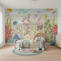 Whimsical Underwater Coral Reef Scene Wall Mural
