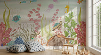 Whimsical Underwater Coral Reef Scene Wall Mural