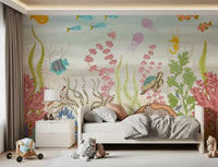 Whimsical Underwater Coral Reef Scene Wall Mural