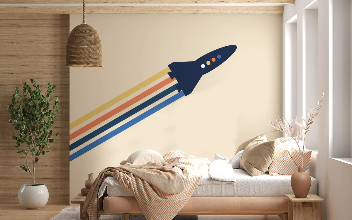 Retro Rocket Blast Off Space Wall Mural
