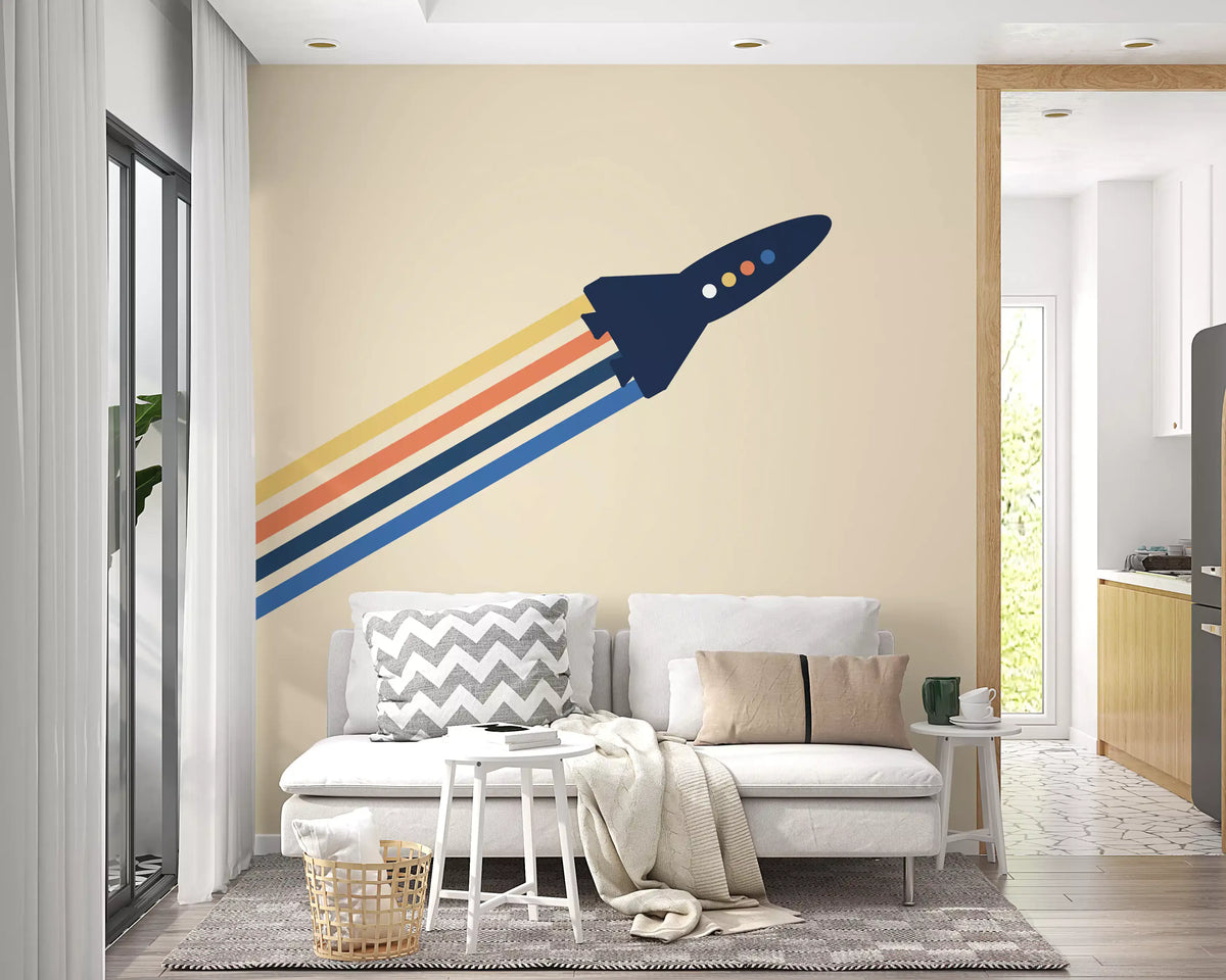 Retro Rocket Blast Off Space Wall Mural