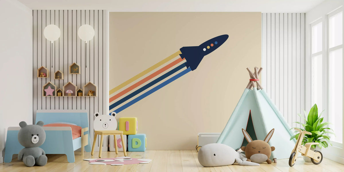 Retro Rocket Blast Off Space Wall Mural