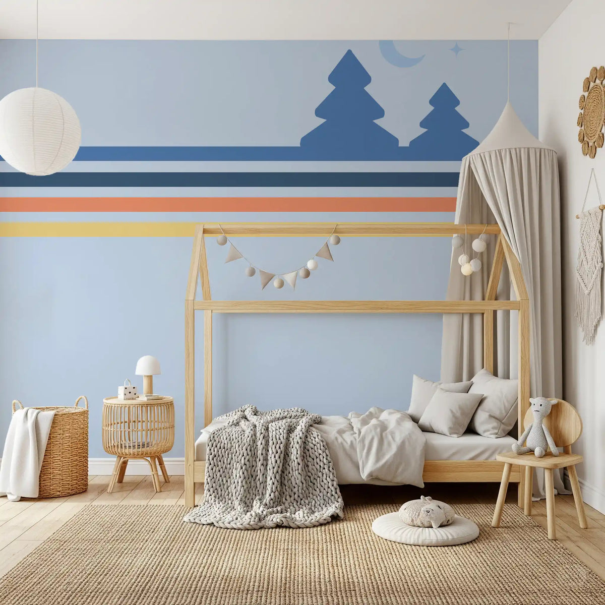 Minimalist Night Forest Horizon Wall Mural