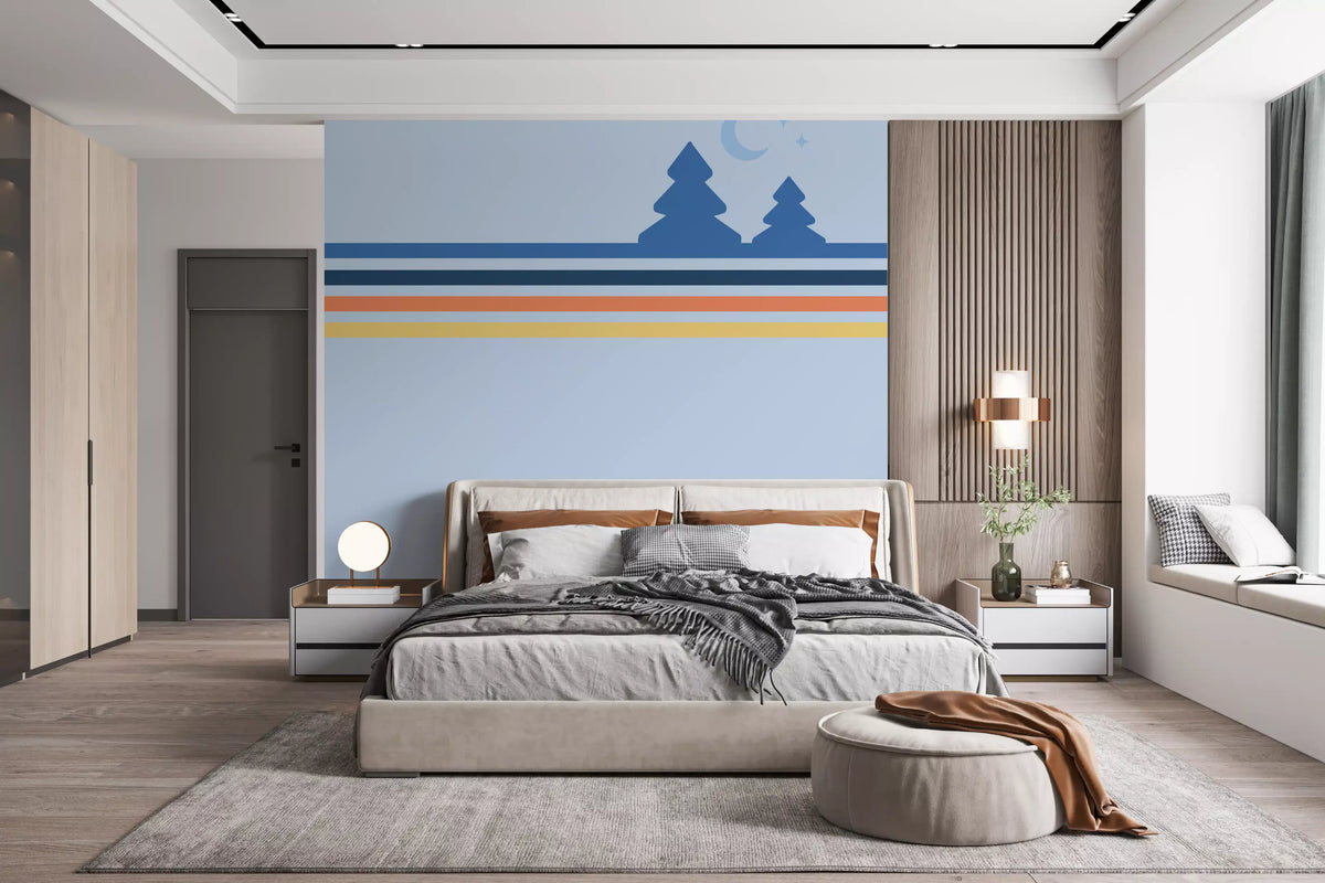 Minimalist Night Forest Horizon Wall Mural