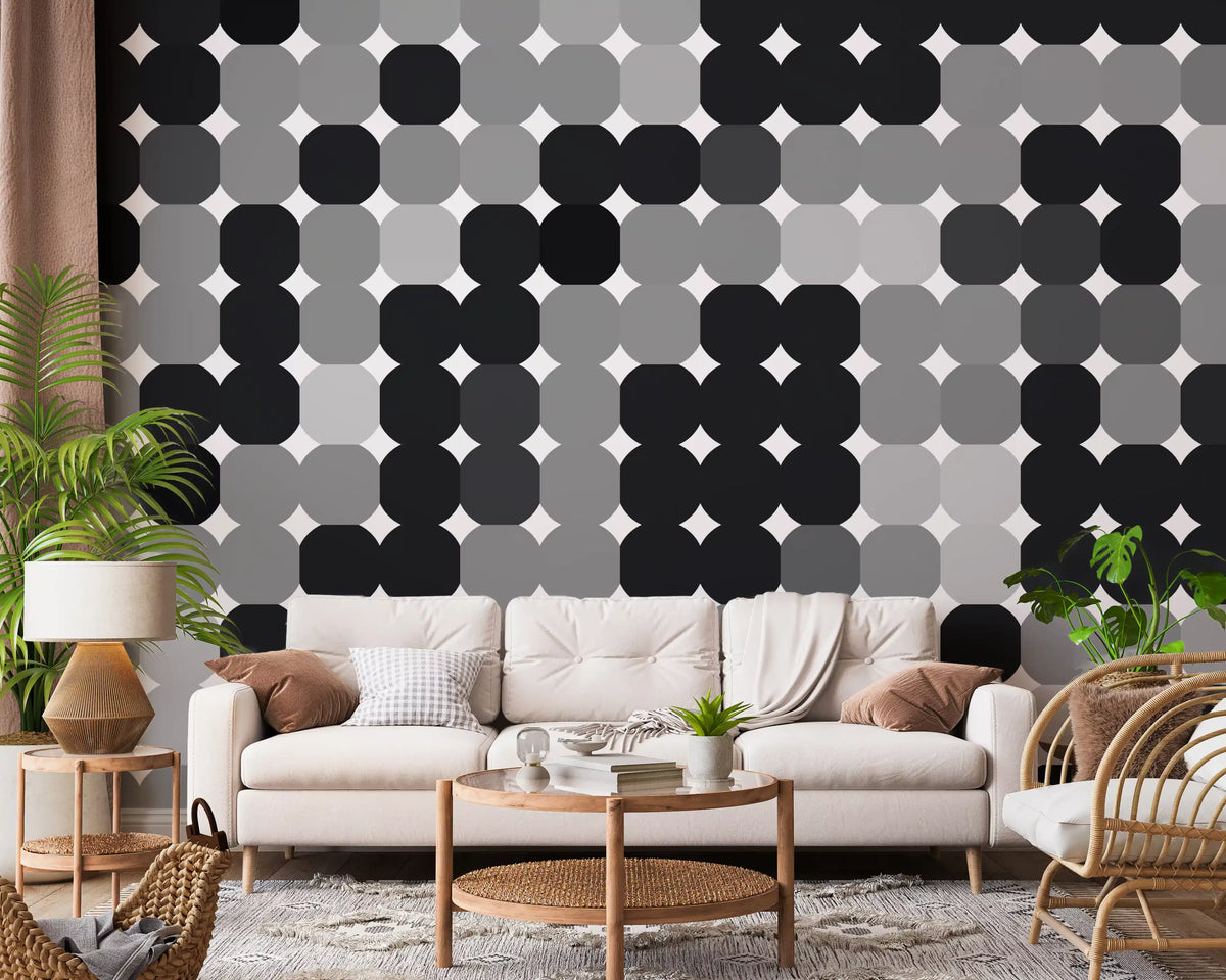 Monochrome Geometric Dot Grid Wall Mural
