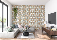 Watercolor Botanical Wreath Motif Wallpaper⁠